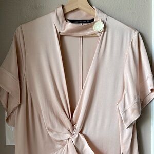 ZARA WOMAN Pale Pink Short Sleeve Plunging V Midi Dress